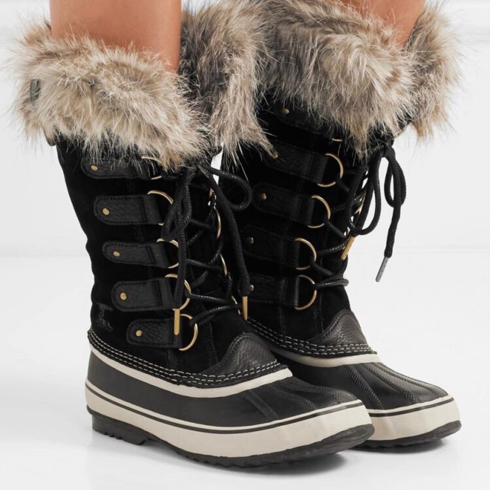 SOREL Boots Joan of Arctic Waterproof Faux Fur-Trimmed Suede Winter Black Size 5